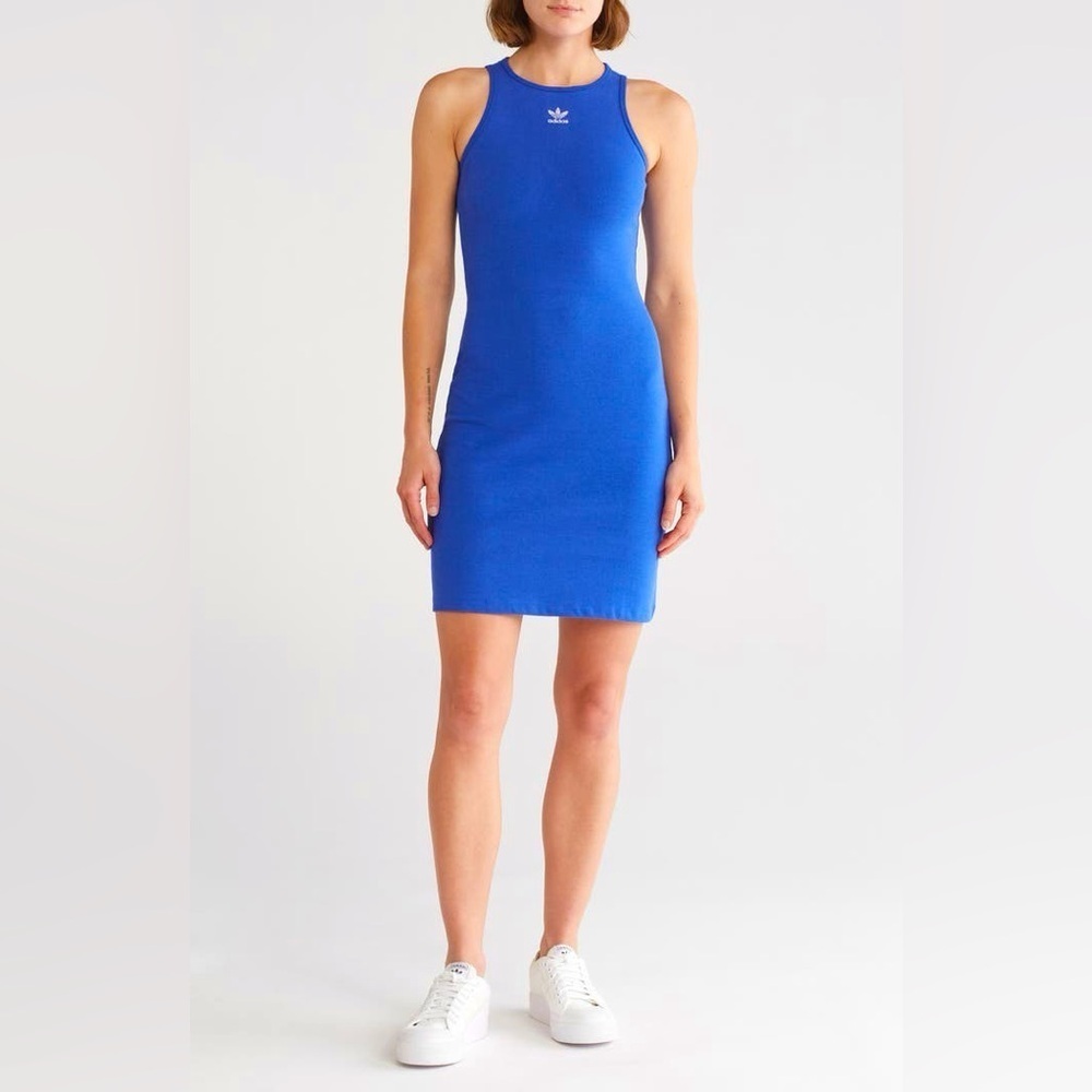 NEW ADIDAS ORIGINALS BODYCON Rib Tank Dress in Semi Lucid Blue - MSRP:$50.00